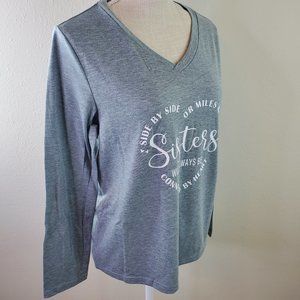 Just Fashion Now Womens Grey Sister Text Regular Fit V Neck T-Shirt